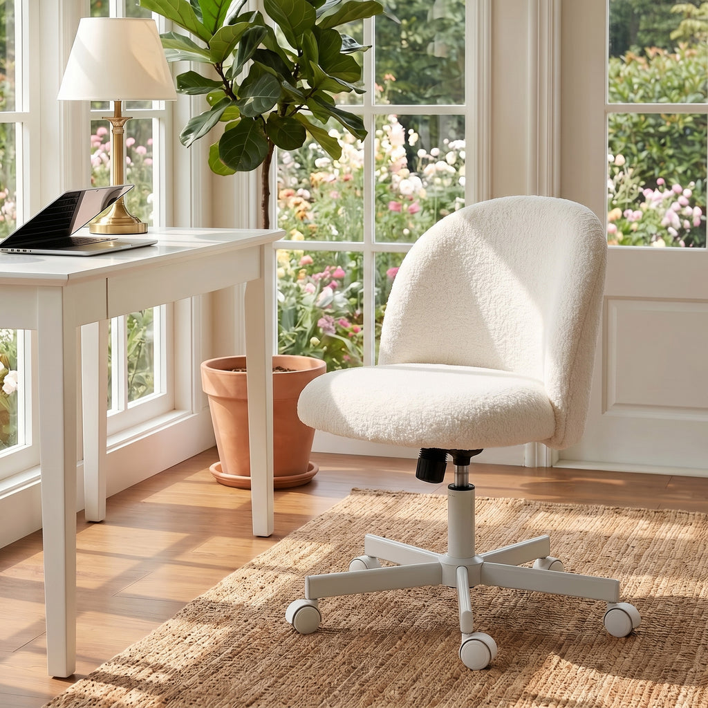 Sedia Girevole in Sherpa Crema con Altezza Regolabile