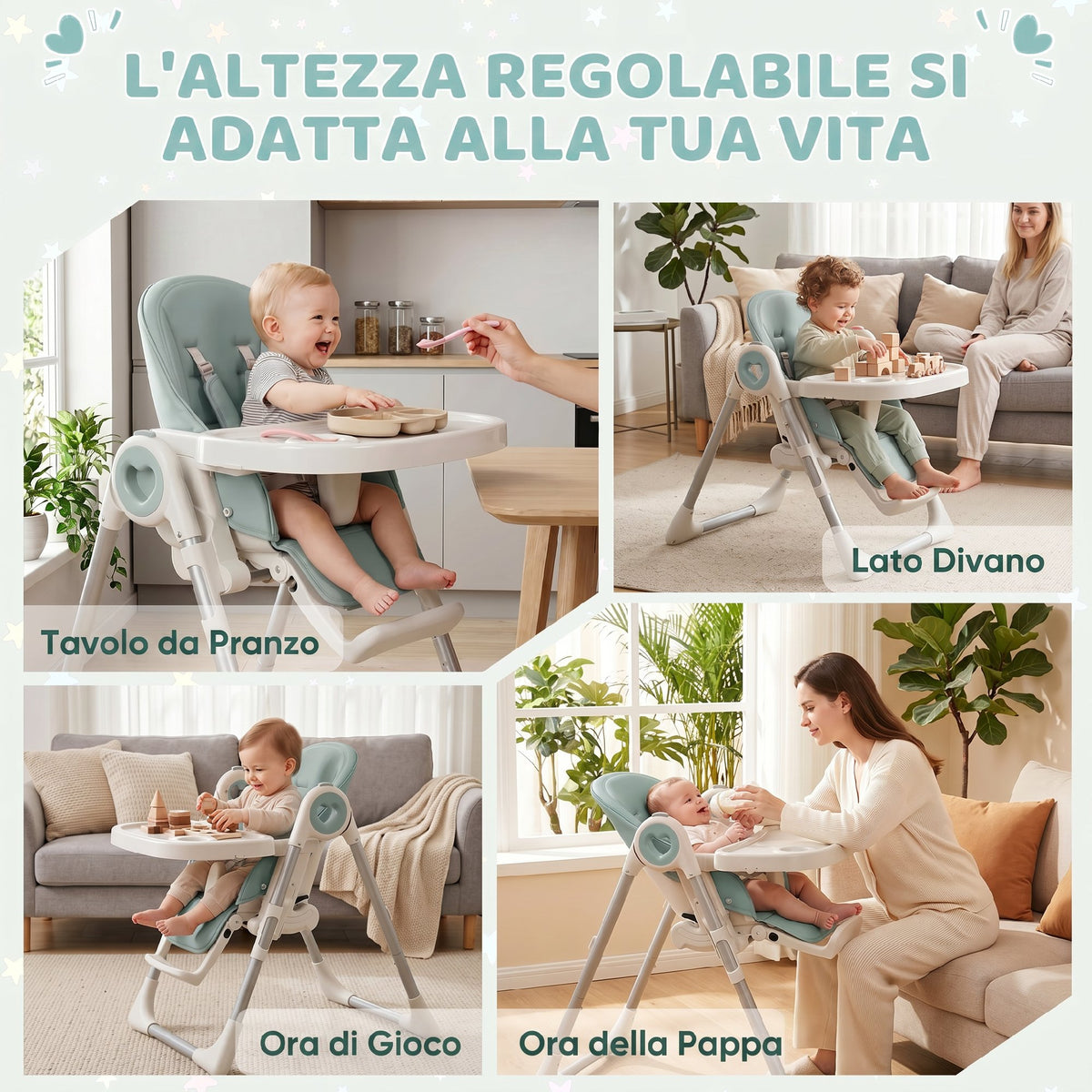 Seggiolone Pappa Pieghevole Regolabile 6-36 Mesi