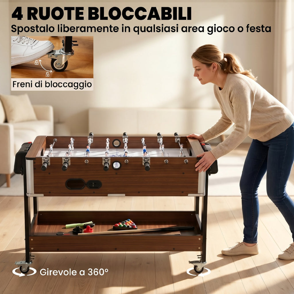 Tavolo Multigioco 3 in 1 con Biliardo, Air Hockey e Calcio Balilla