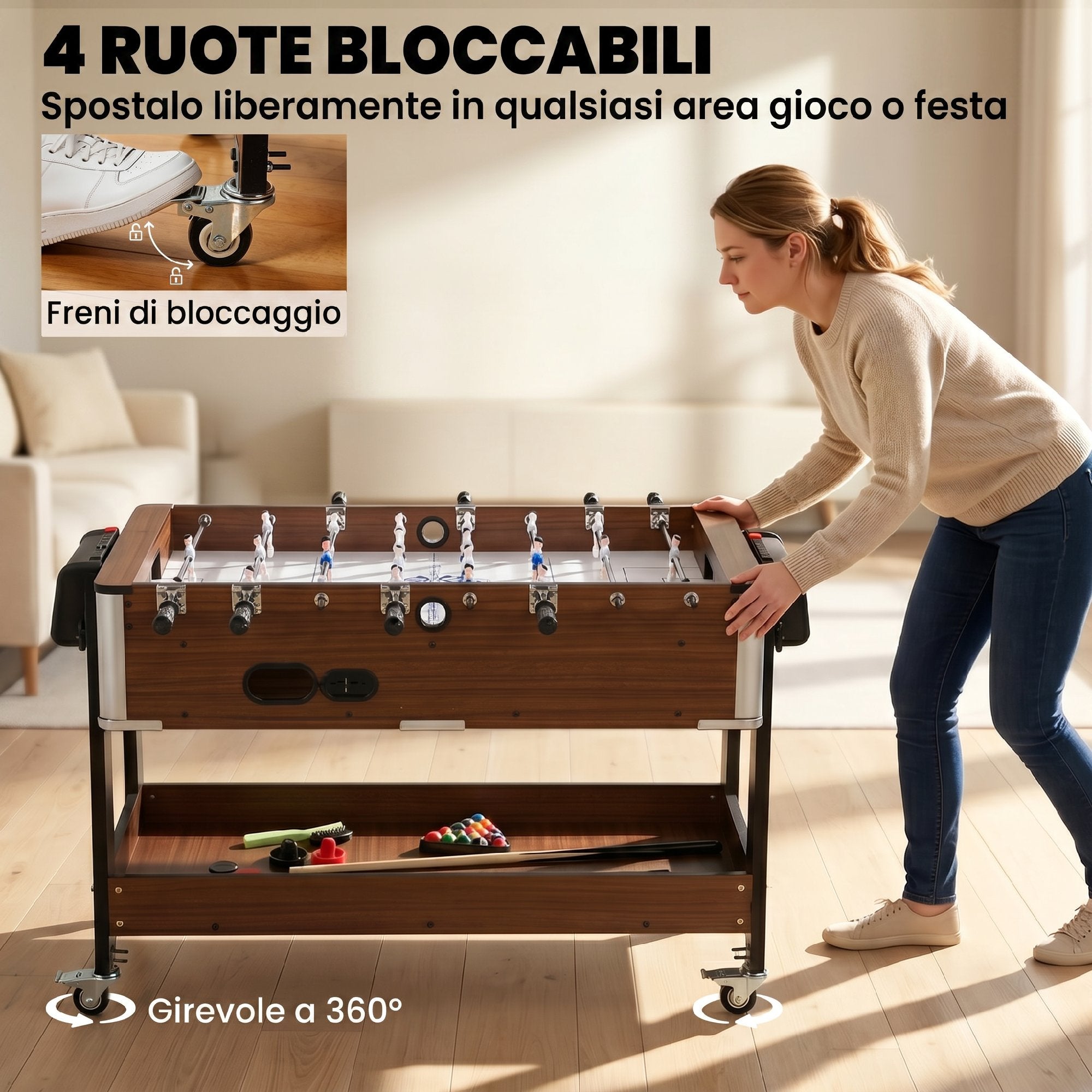 Tavolo Multigioco 3 in 1 con Biliardo, Air Hockey e Calcio Balilla