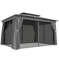 Gazebo da Giardino 3,8 x 3 m con Doppio Tetto e Tende Laterali