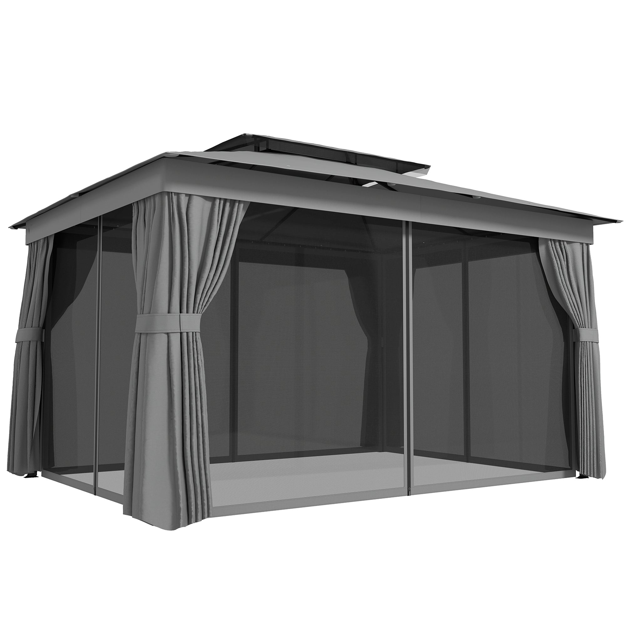 Gazebo da Giardino 3,8 x 3 m con Doppio Tetto e Tende Laterali