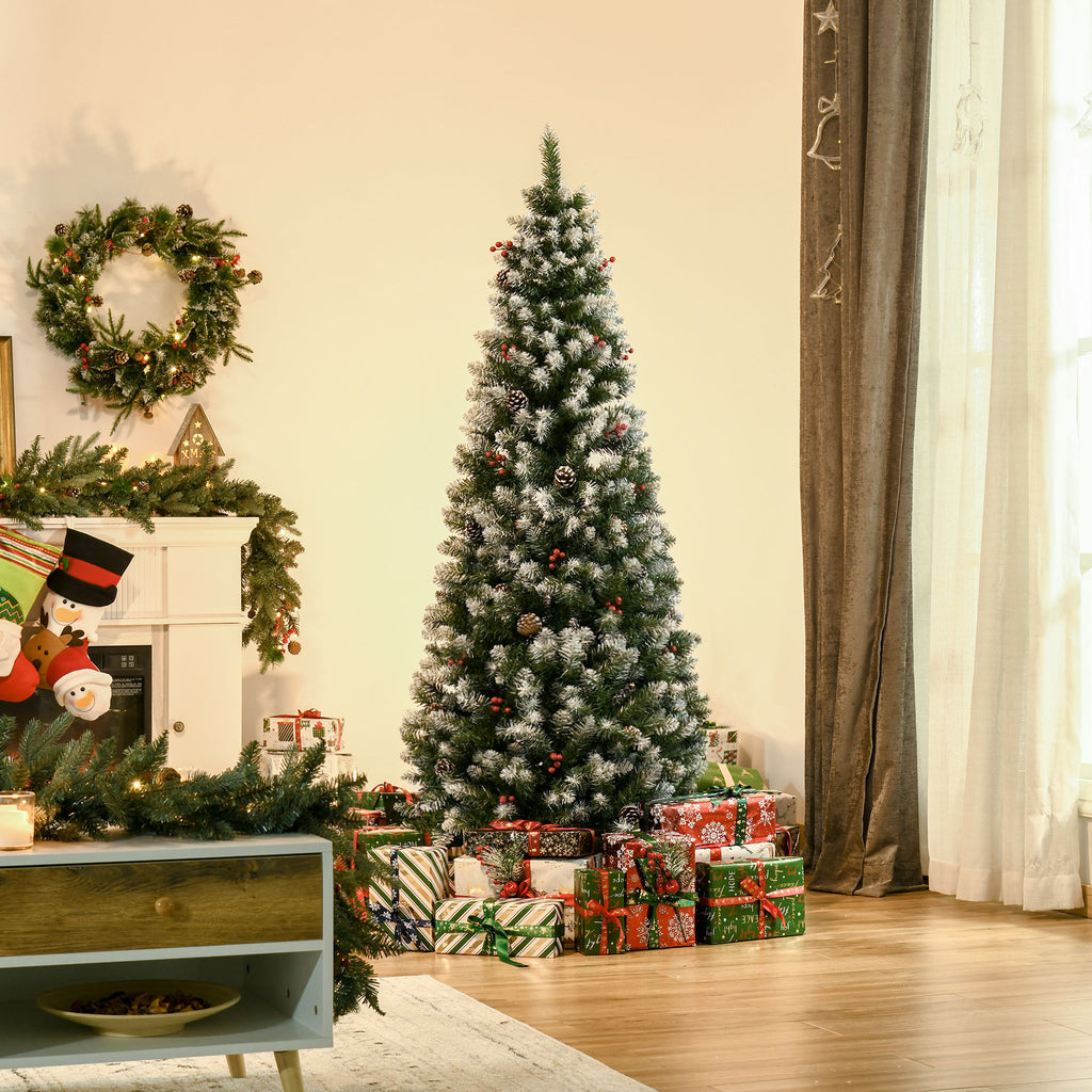 Albero di Natale 180 cm con Bacche Rosse e Pigne