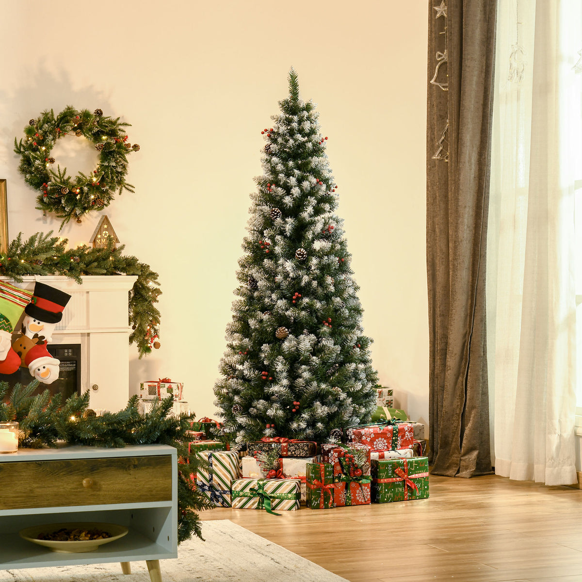 Albero di Natale 180 cm con Bacche Rosse e Pigne