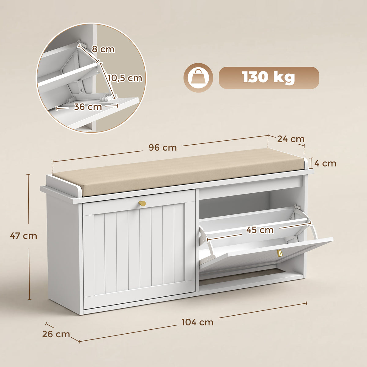 Panca Portascarpe Ingresso con Cuscino e 2 Cassetti