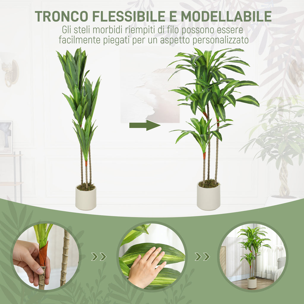 Pianta Artificiale Dracena Verde da 120 cm con Vaso