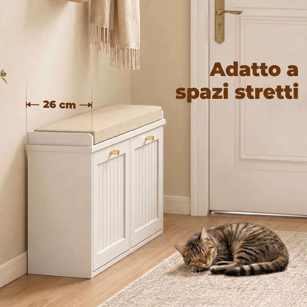 Panca Portascarpe Ingresso con Cuscino e 2 Cassetti