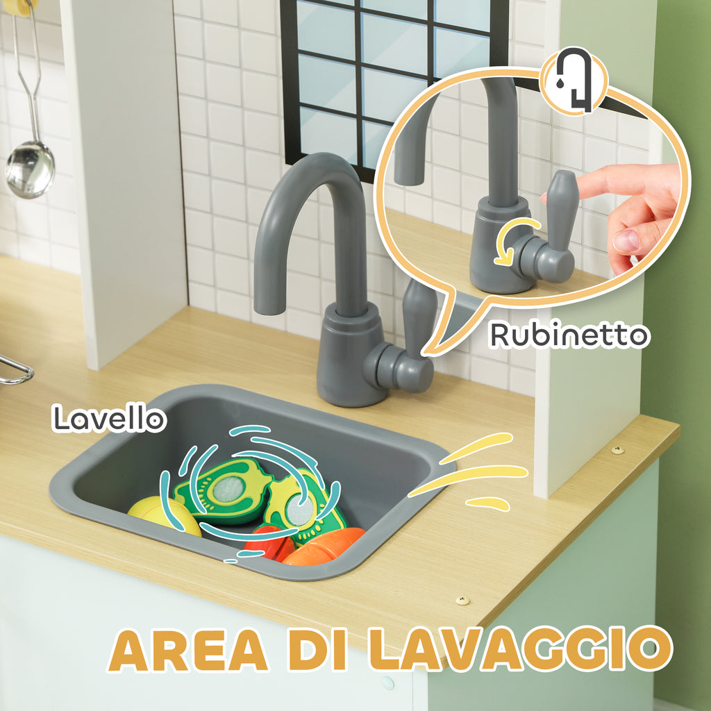 Cucina Giocattolo per Bambini con Fornelli e Armadietti Blu e Bianco