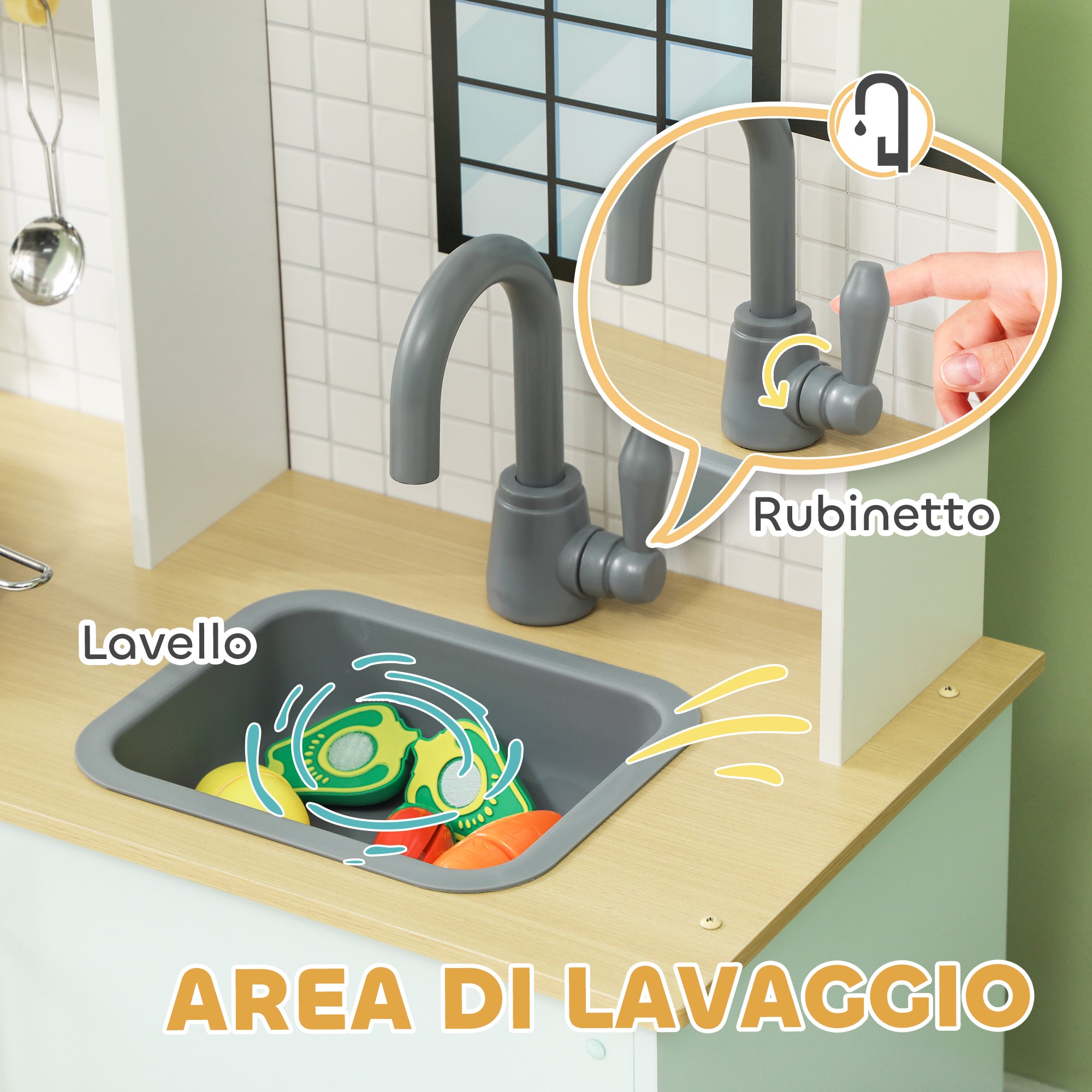 Cucina Giocattolo per Bambini con Fornelli e Armadietti Blu e Bianco