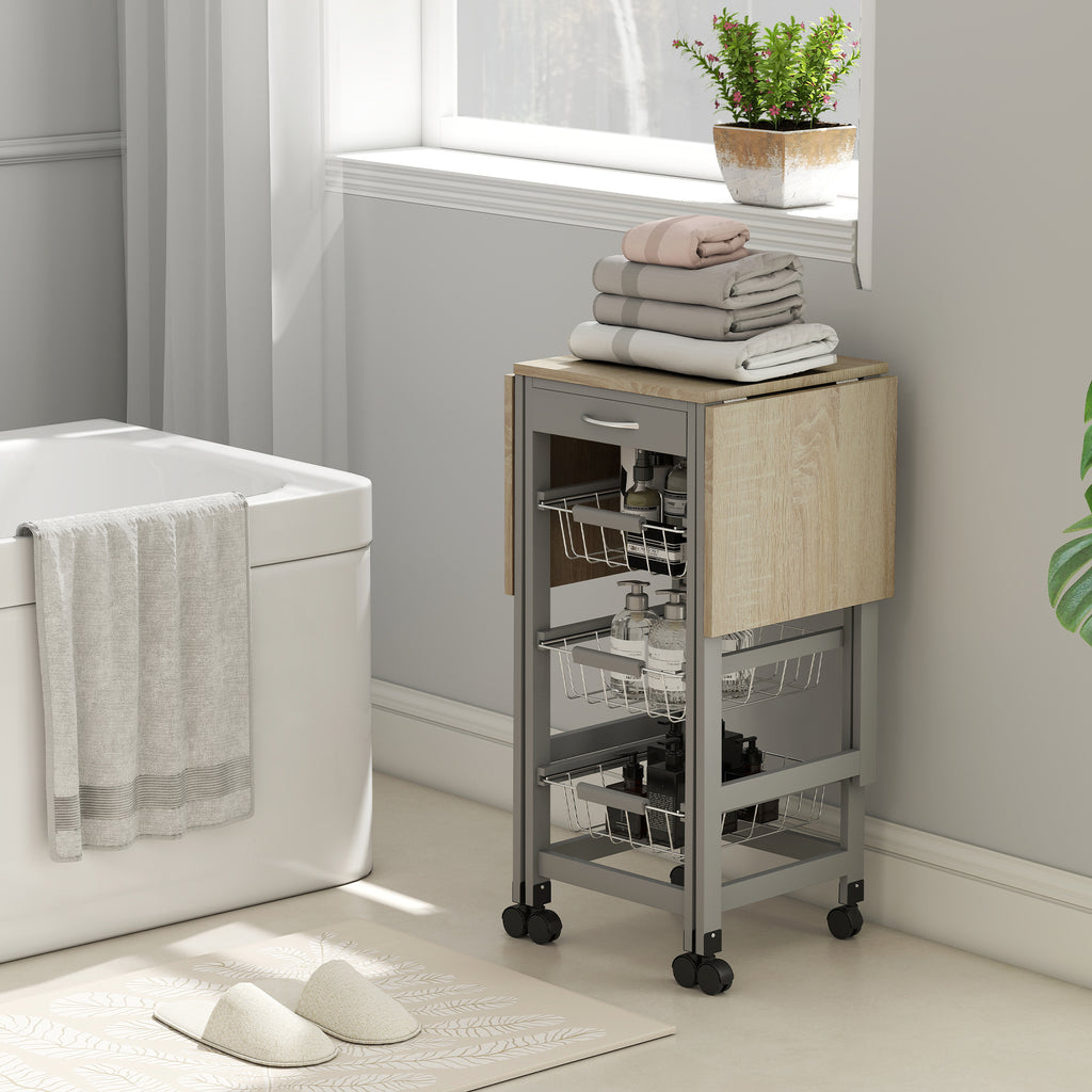 Carrello da Cucina Grigio e Rovere con 3 Cestini