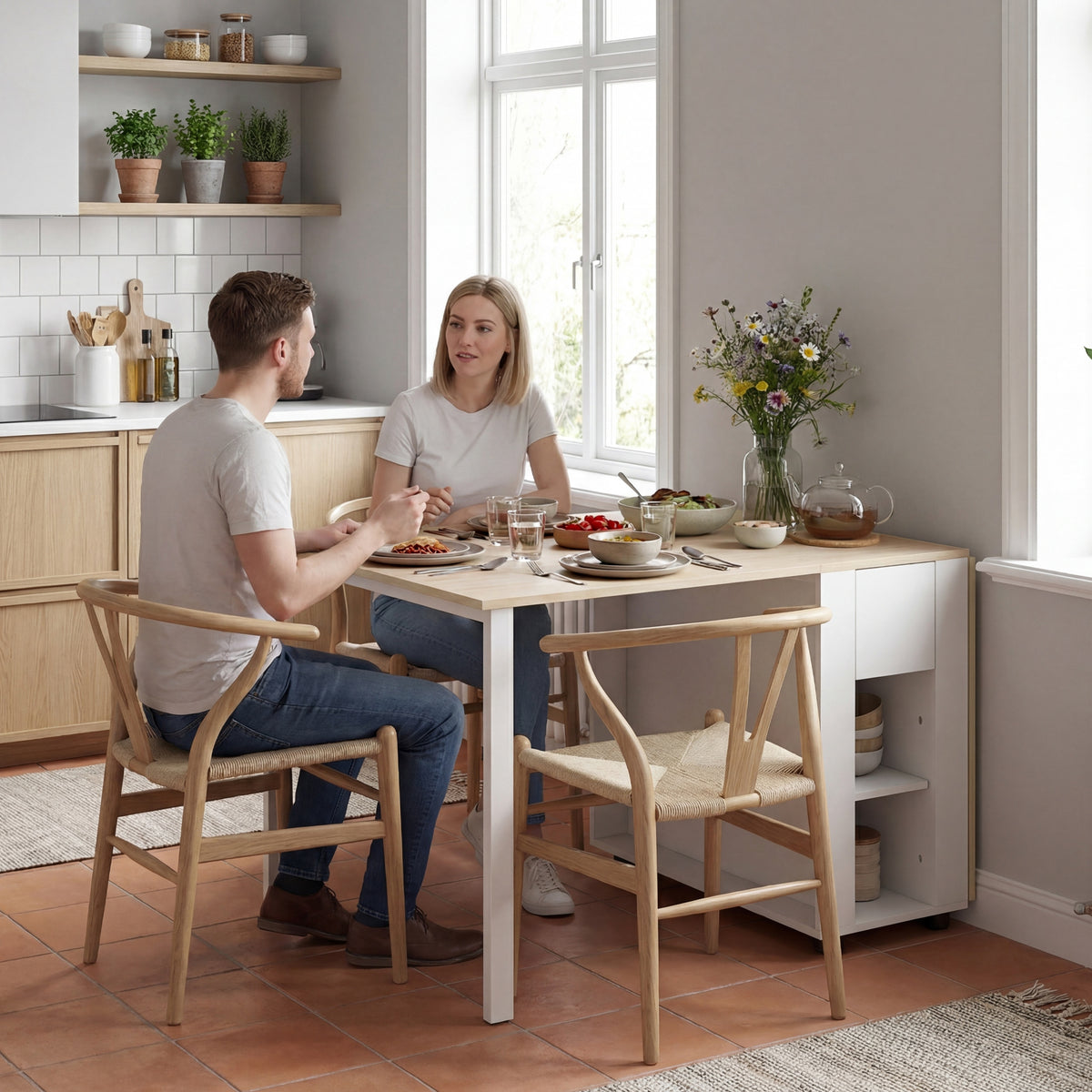 Tavolo Pieghevole da Pranzo per 6 Persone con Cassetti