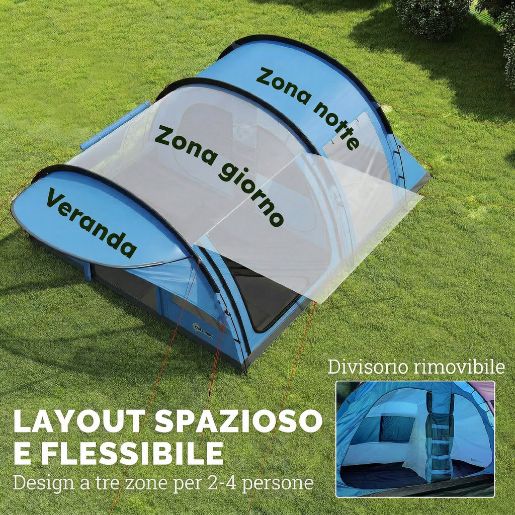 Tenda a Tunnel 4 Posti Familiare con Cabina Letto e Veranda