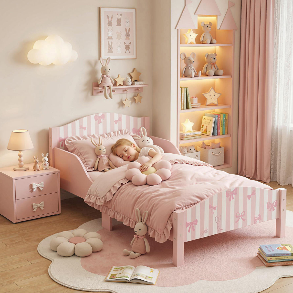 Letto Montessori a Fiocco Rosa per Bambini