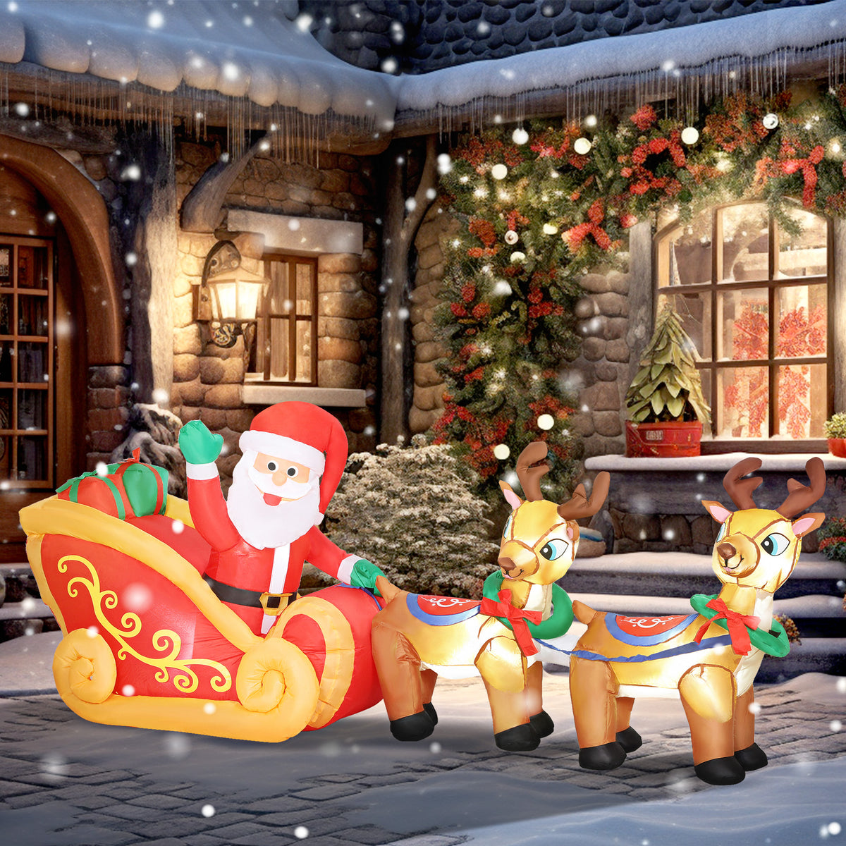 Babbo Natale Gonfiabile con Slitta e Renne 2,4 m