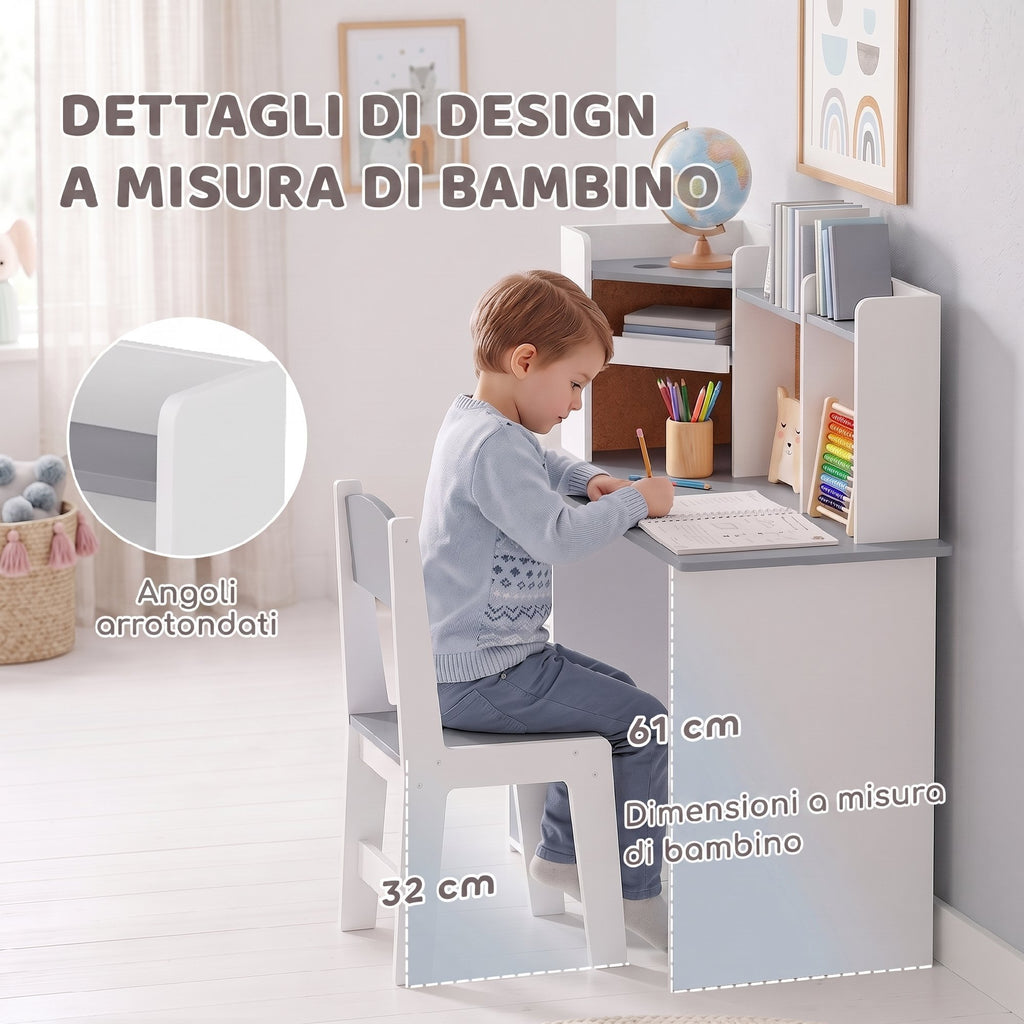Scrivania Bambini con Sedia e Supporto Tablet