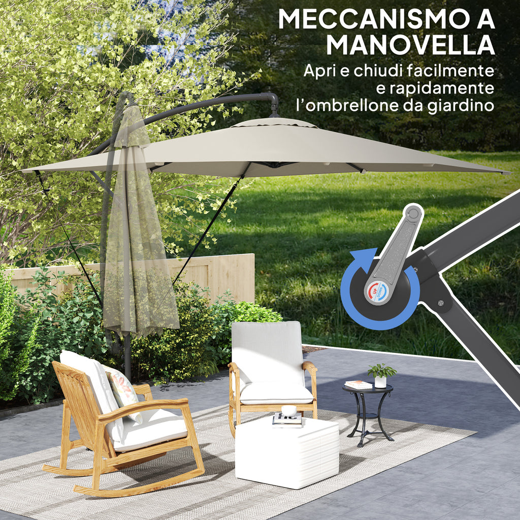 Ombrellone Decentrato da Giardino 2,5 m con Telo Regolabile, Manovella e Base a Croce