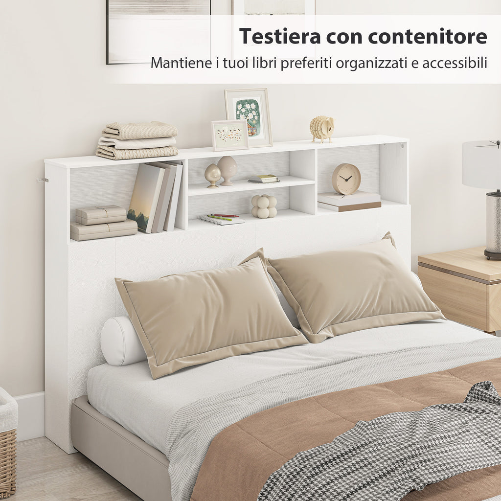 Testiera Letto Bianca con 4 Scomparti Aperti