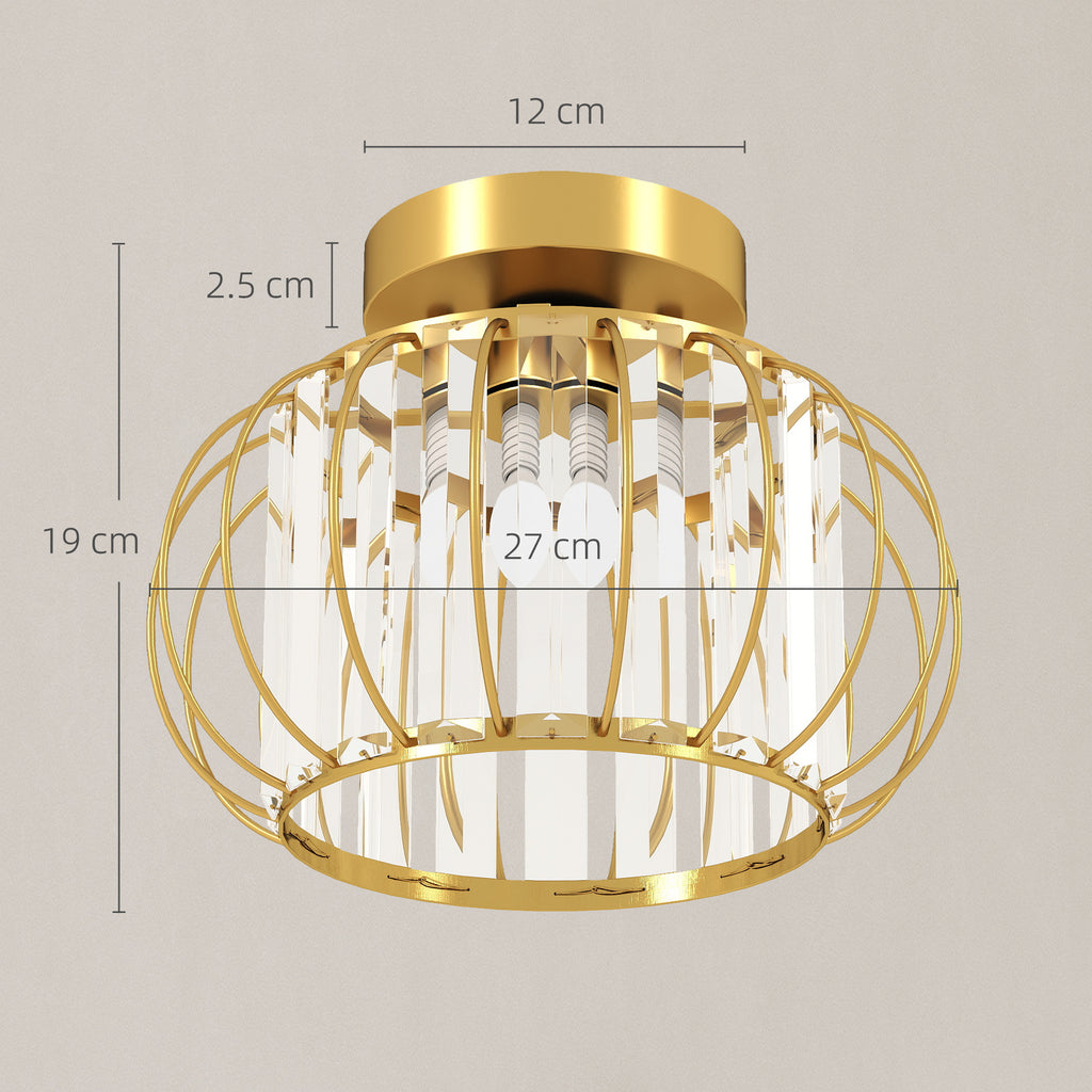 Plafoniera LED Oro con 18 Cristalli e Design a Gabbia