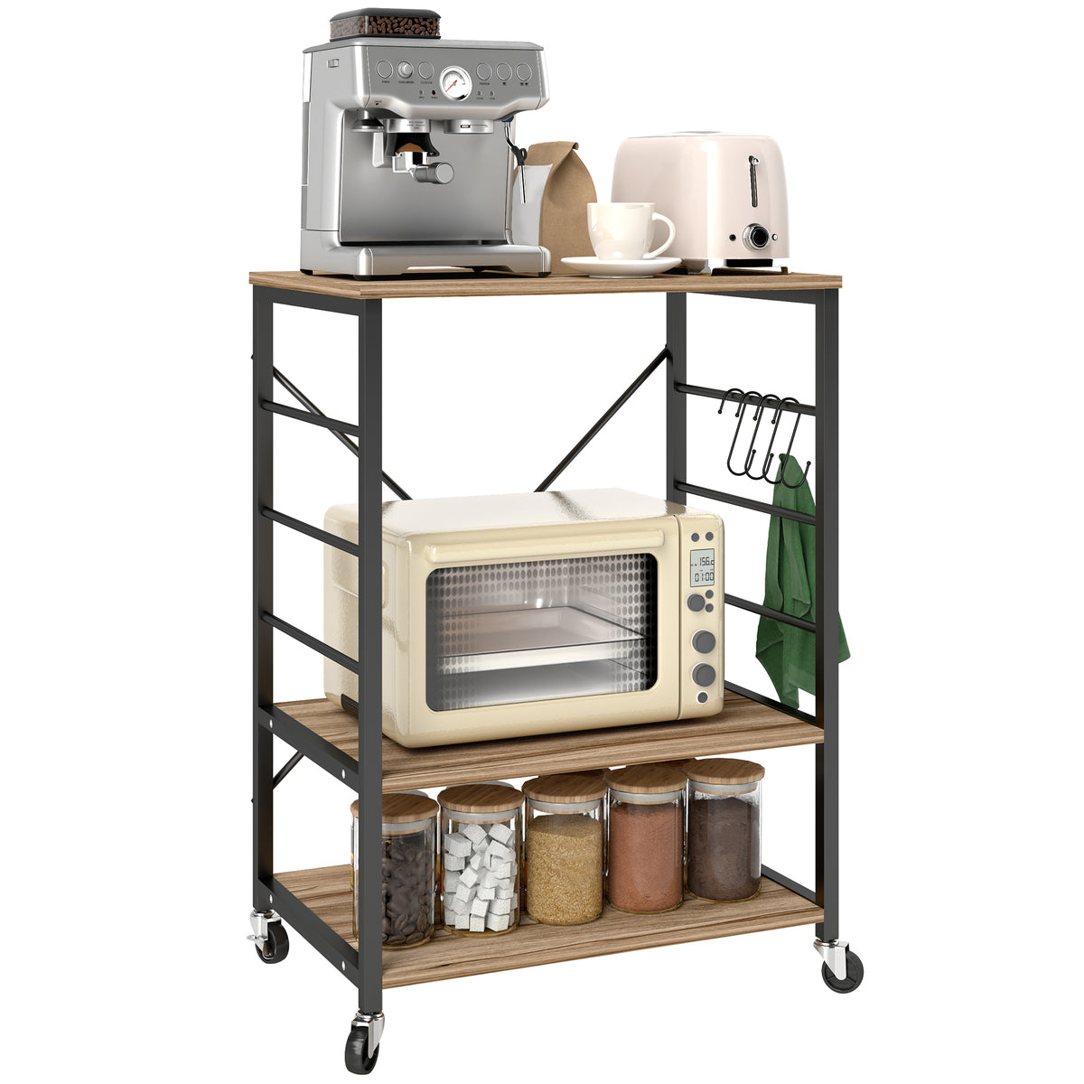 Scaffale da Cucina Industriale con Ruote e 4 Ganci
