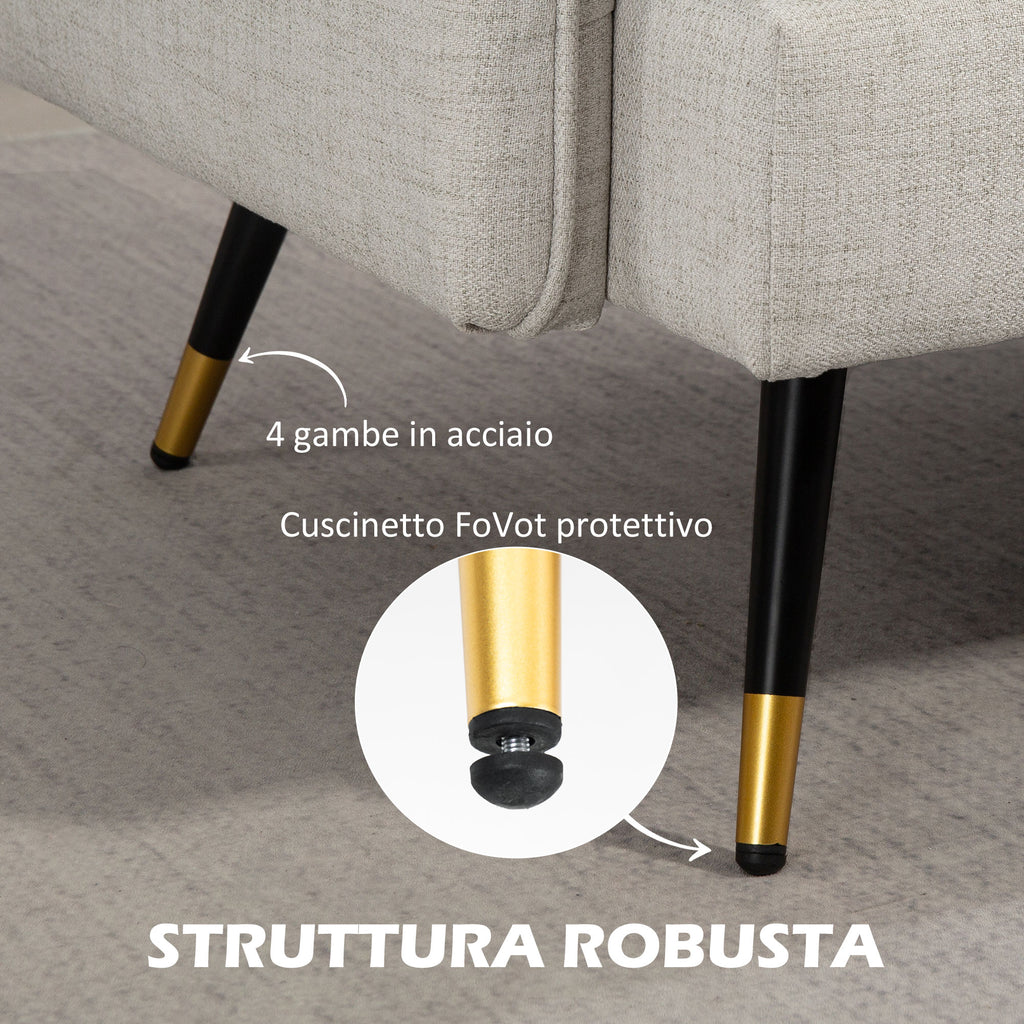 Divano 2 Posti in Tessuto Effetto Lino con Cuscini Imbottiti Bianco Crema