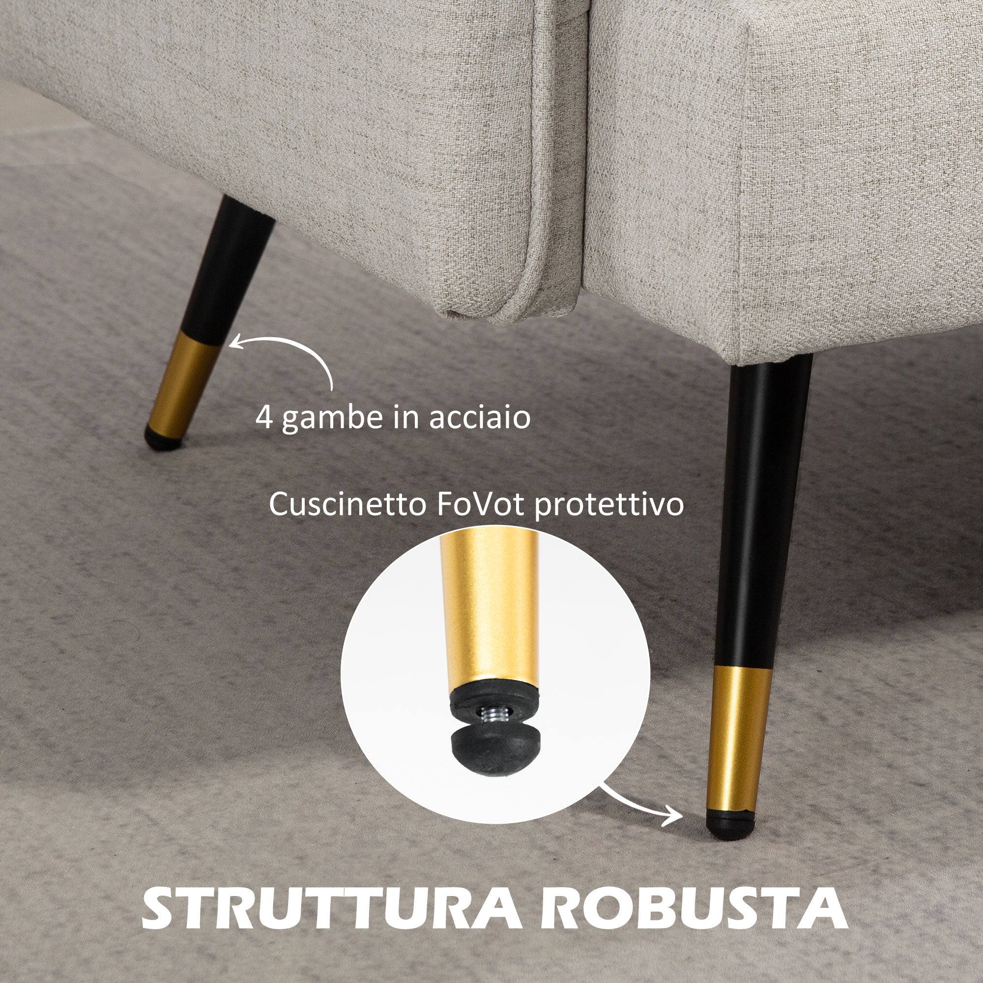 Divano 2 Posti in Tessuto Effetto Lino con Cuscini Imbottiti Bianco Crema
