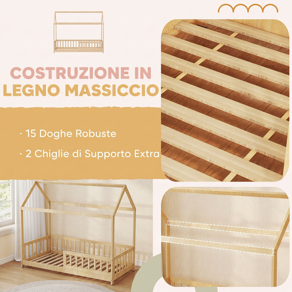 Letto a Casetta in Legno di Pino per Bambini