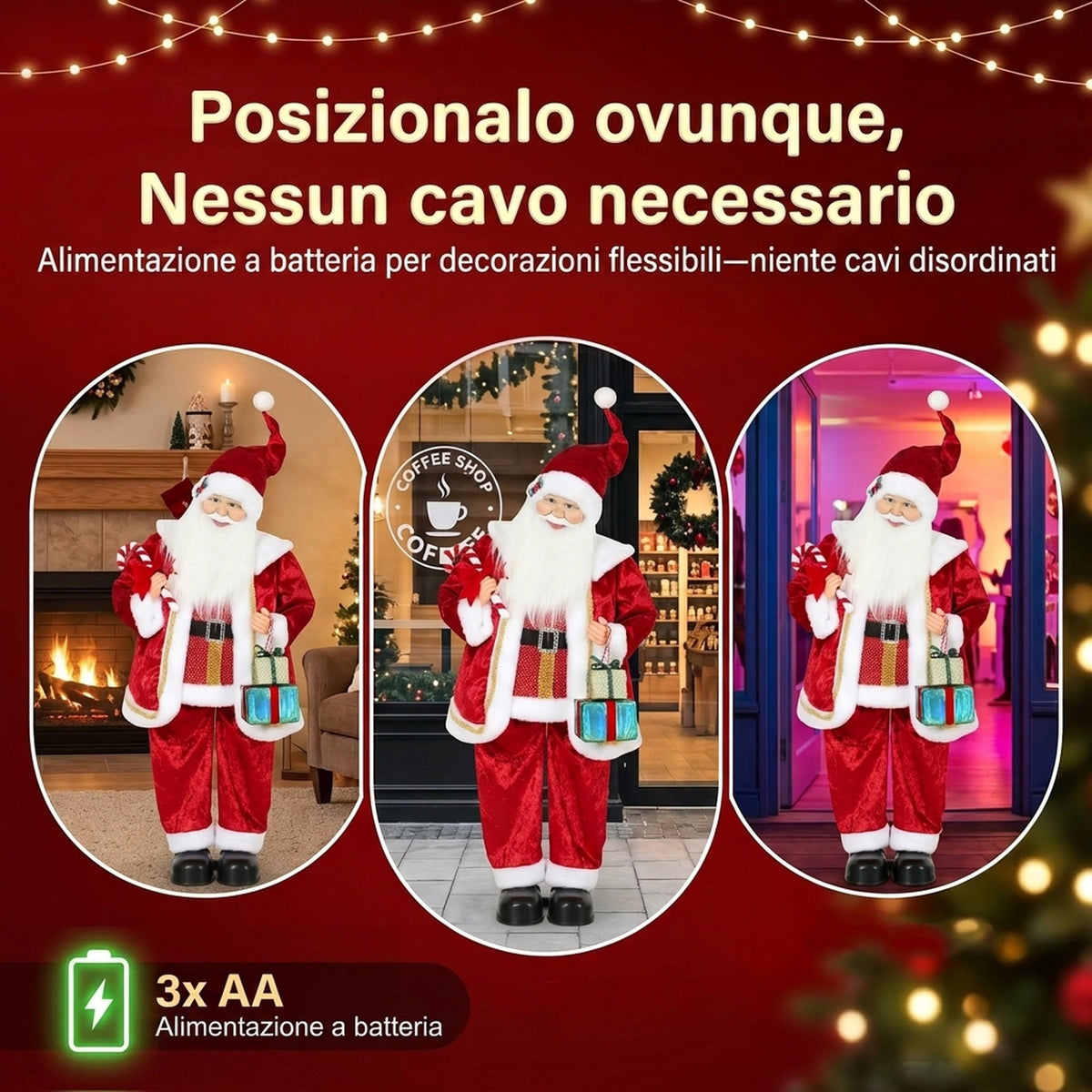 Babbo Natale Animato con Musica e Movimento 120 cm