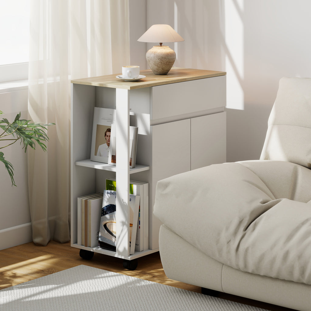 Carrello da Cucina Bianco e Rovere con Cassetto