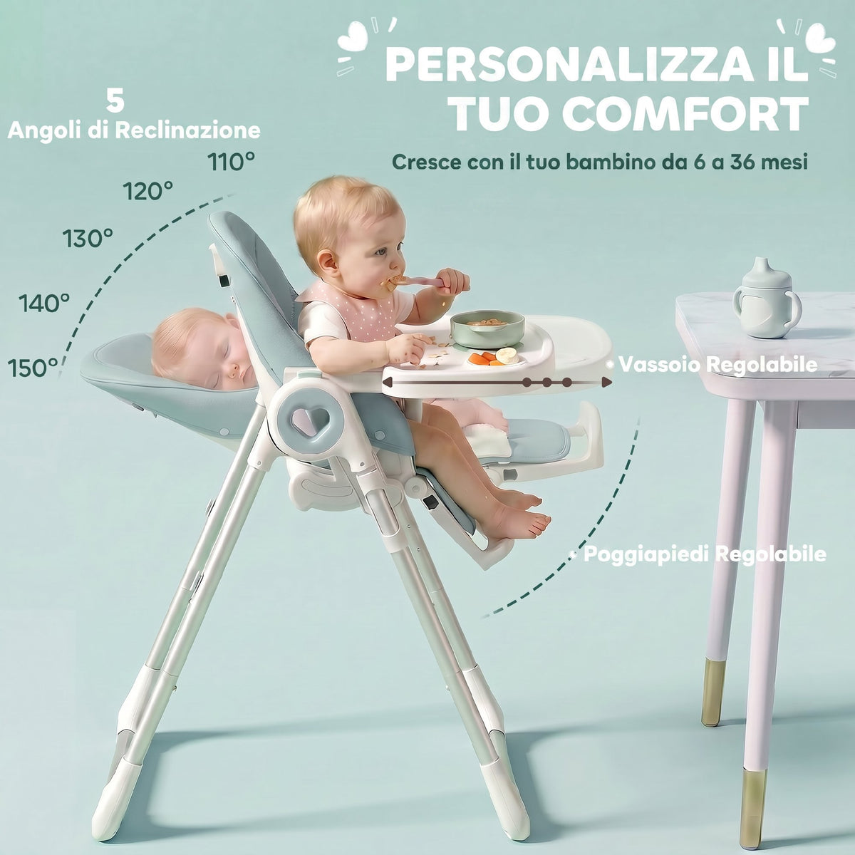 Seggiolone Pappa Pieghevole Regolabile 6-36 Mesi