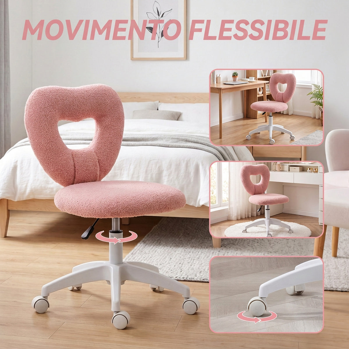 Sedia da Ufficio Girevole con Schienale a Cuore