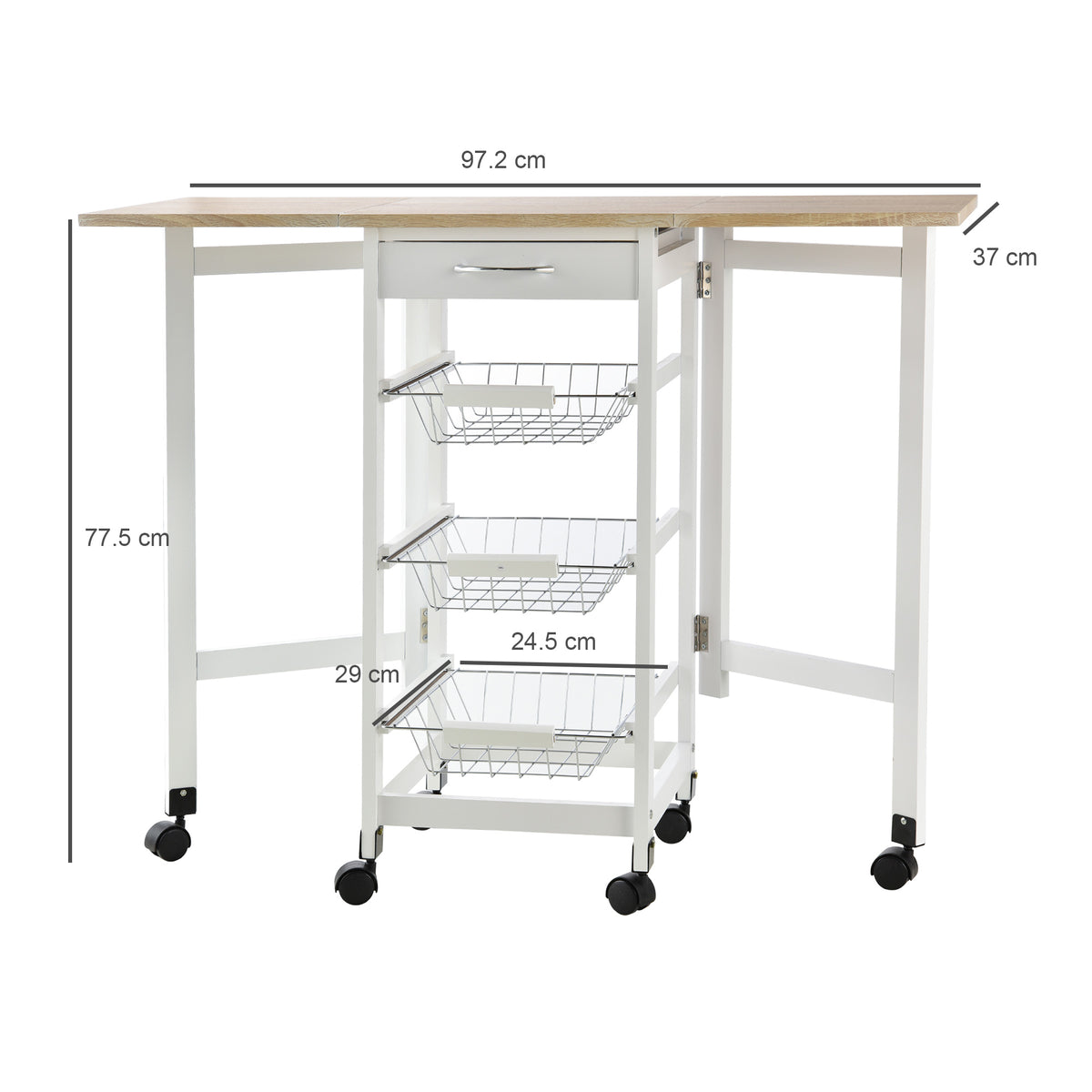Carrello da Cucina con 3 Cestini e Cassetto