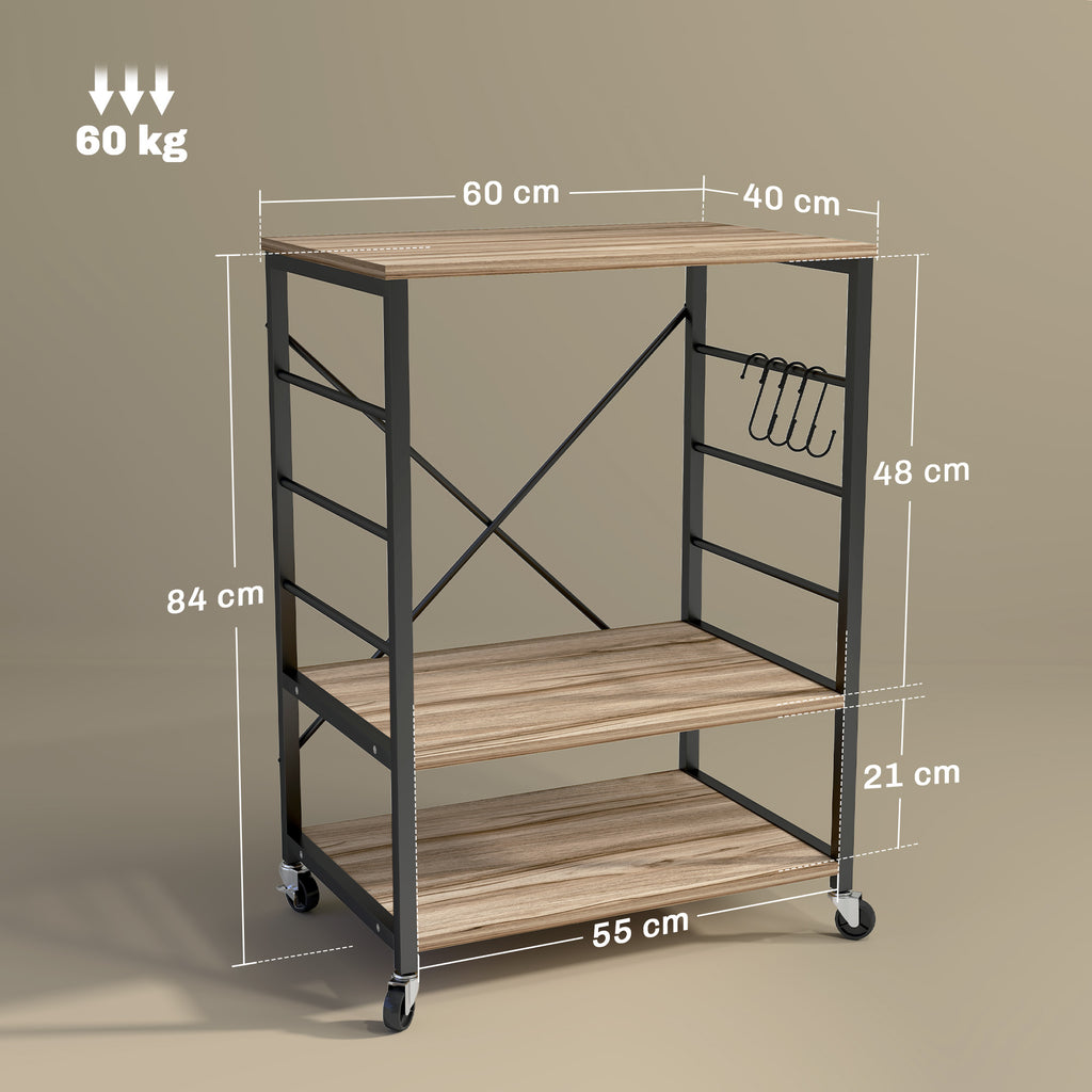 Scaffale da Cucina Industriale con Ruote e 4 Ganci