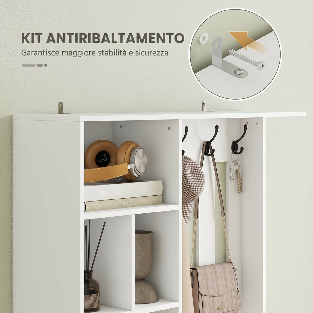 Armadio Guardaroba Bianco con Panca e Portascarpe