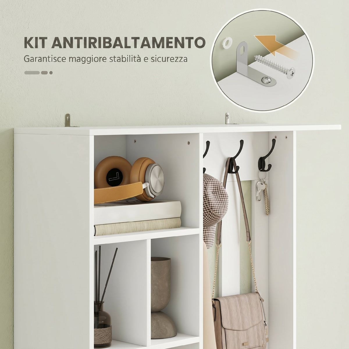 Armadio Guardaroba Bianco con Panca e Portascarpe