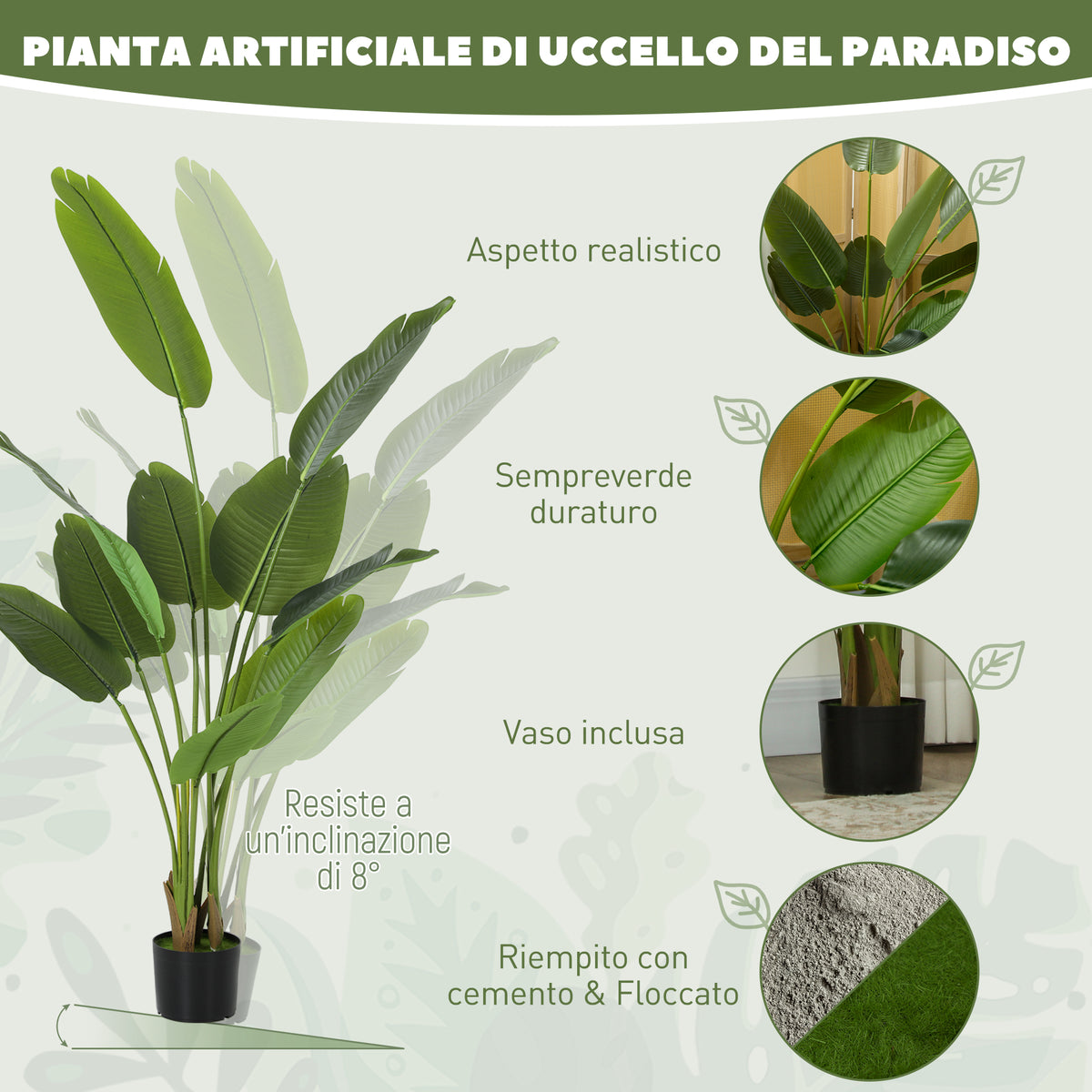Pianta Artificiale da 160 cm con 10 Foglie