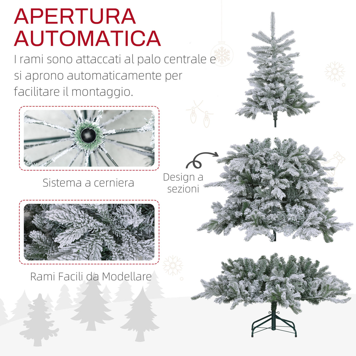 Albero di Natale Innevato 180 cm con 1321 Rami