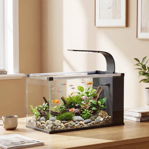 Acquario 24L in Vetro Temperato con Filtro, Luce LED e Pompa dell'Acqua