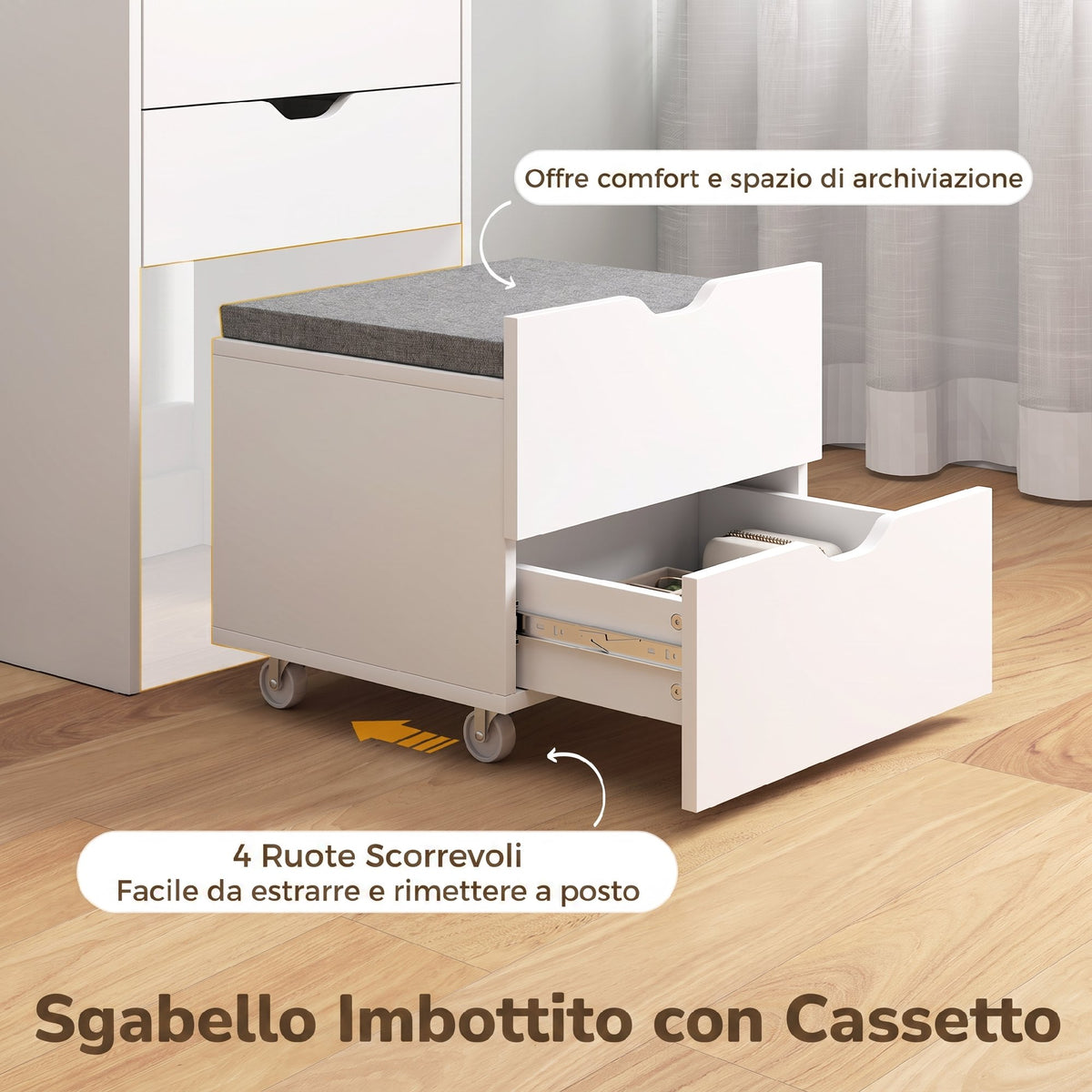 Toeletta 3 in 1 Bianca con Specchio e Sgabello