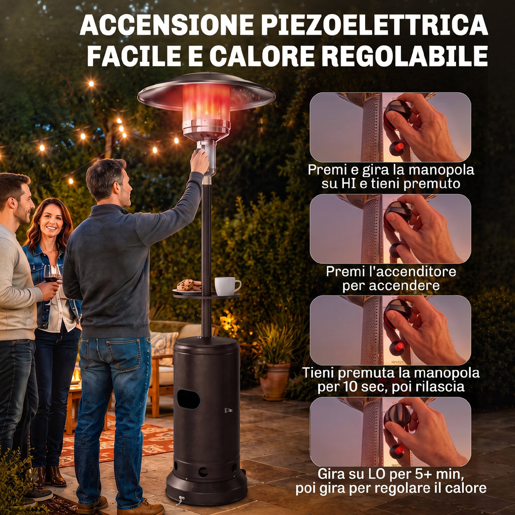 Fungo Riscaldante a Gas 13 kW con Ruote e Tavolino