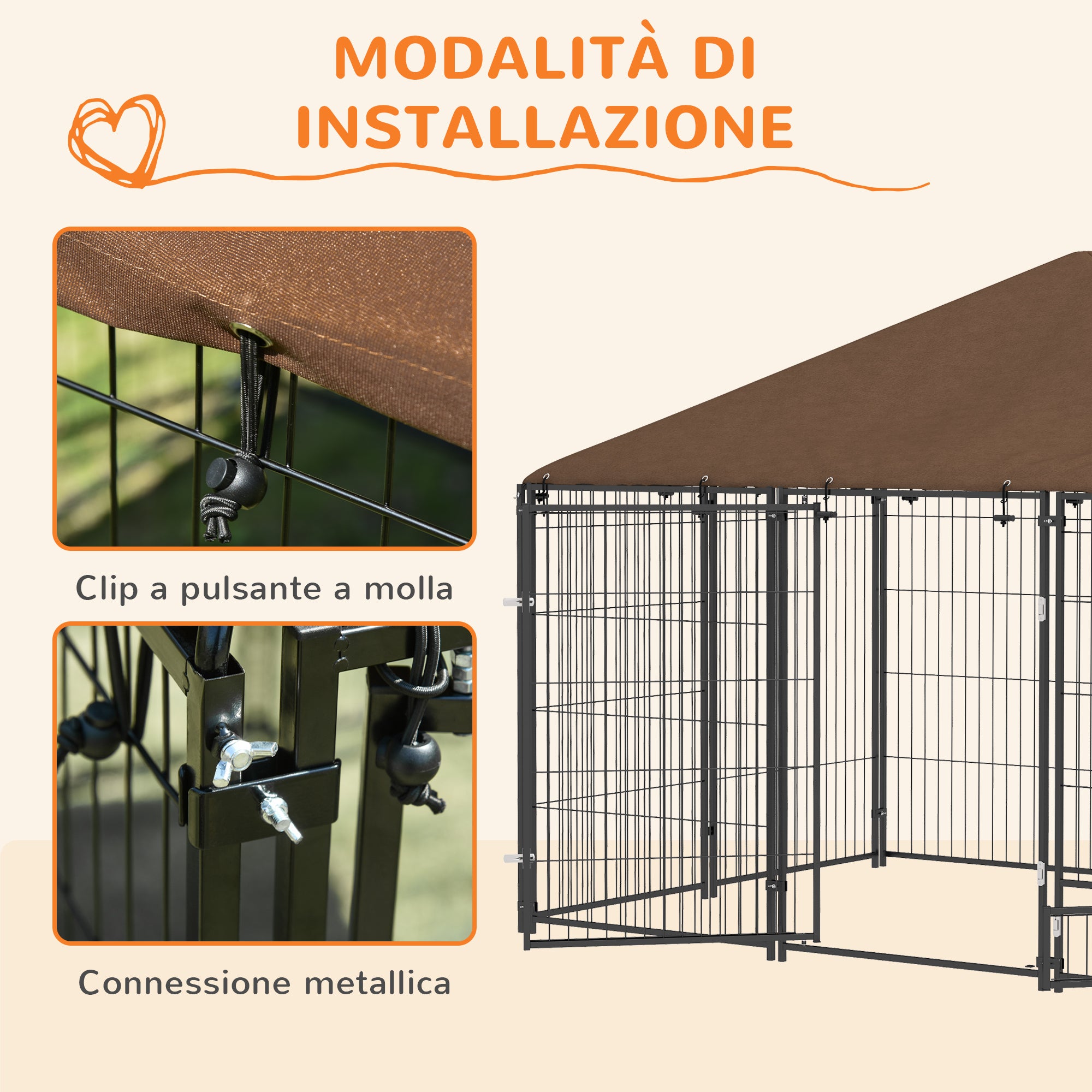 Recinto per Cani in Metallo e Tessuto Oxford con Porticina per Ciotole