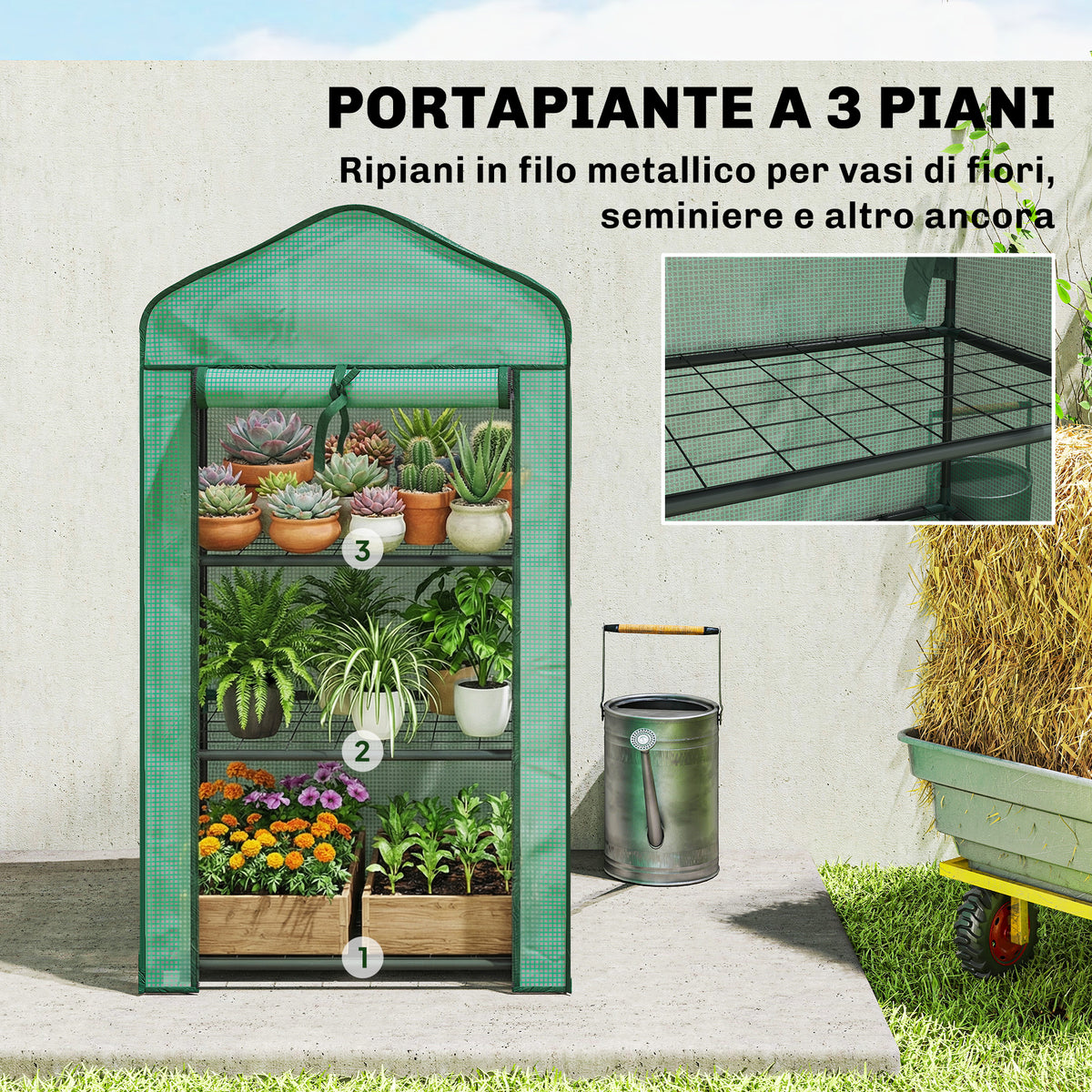 Serra da Balcone con 3 Ripiani e Telo Rinforzato