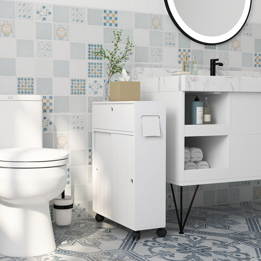 Mobile Bagno con Porta Rotolo e Ruote 52x17x67 cm