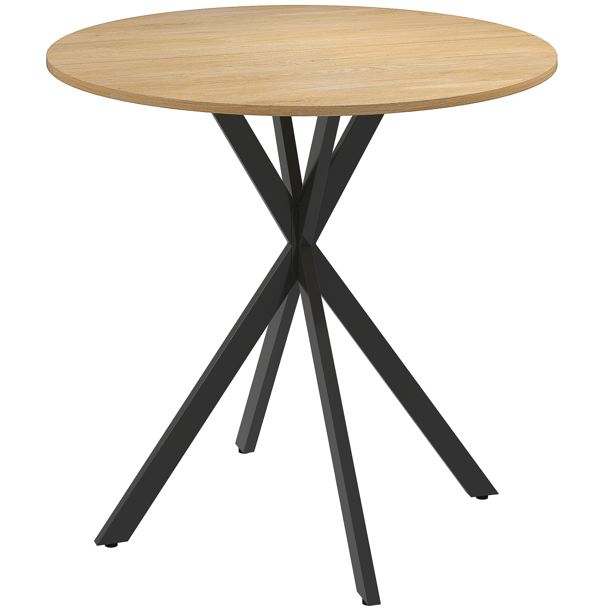 Tavolo da Pranzo Rotondo Stile Industriale con Gambe a Croce Effetto Quercia