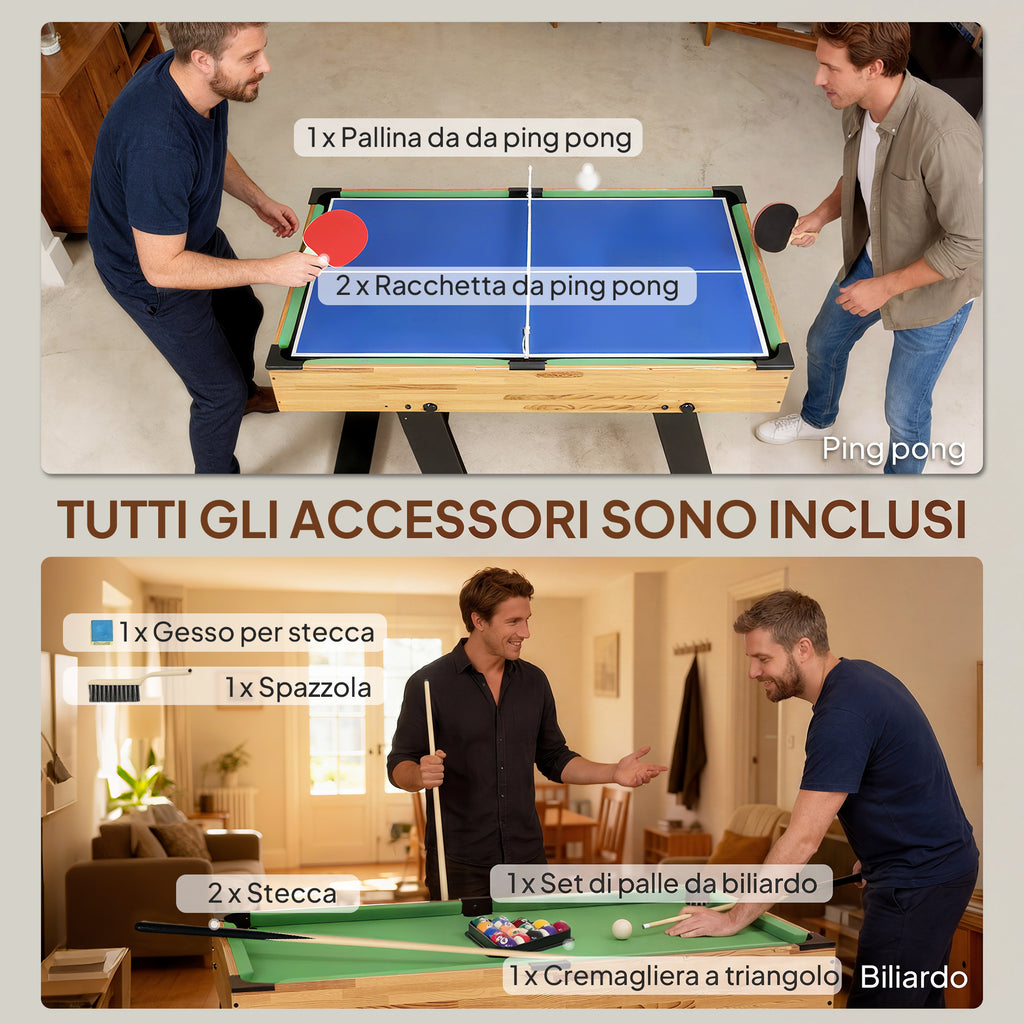 Tavolo Multigioco 13 in 1 Pieghevole con Calcio Balilla, Ping Pong, Biliardo e Hockey