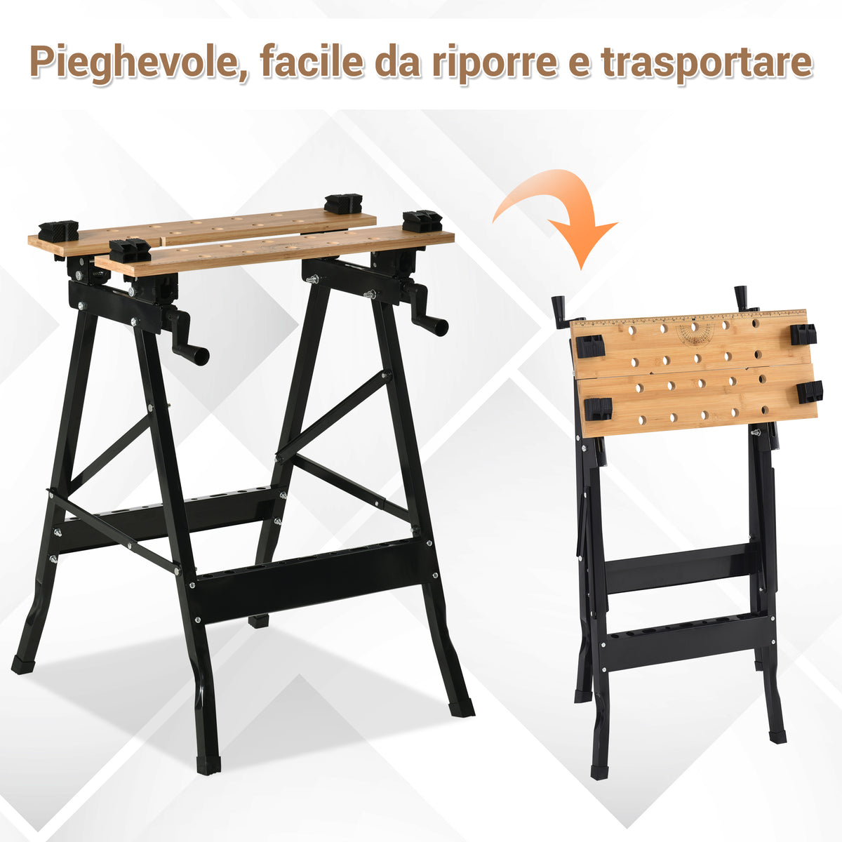 Banco da Lavoro Pieghevole con 4 Morsetti 150 kg