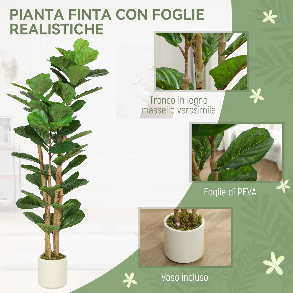 Pianta Artificiale Fico Verde da 150 cm con Vaso