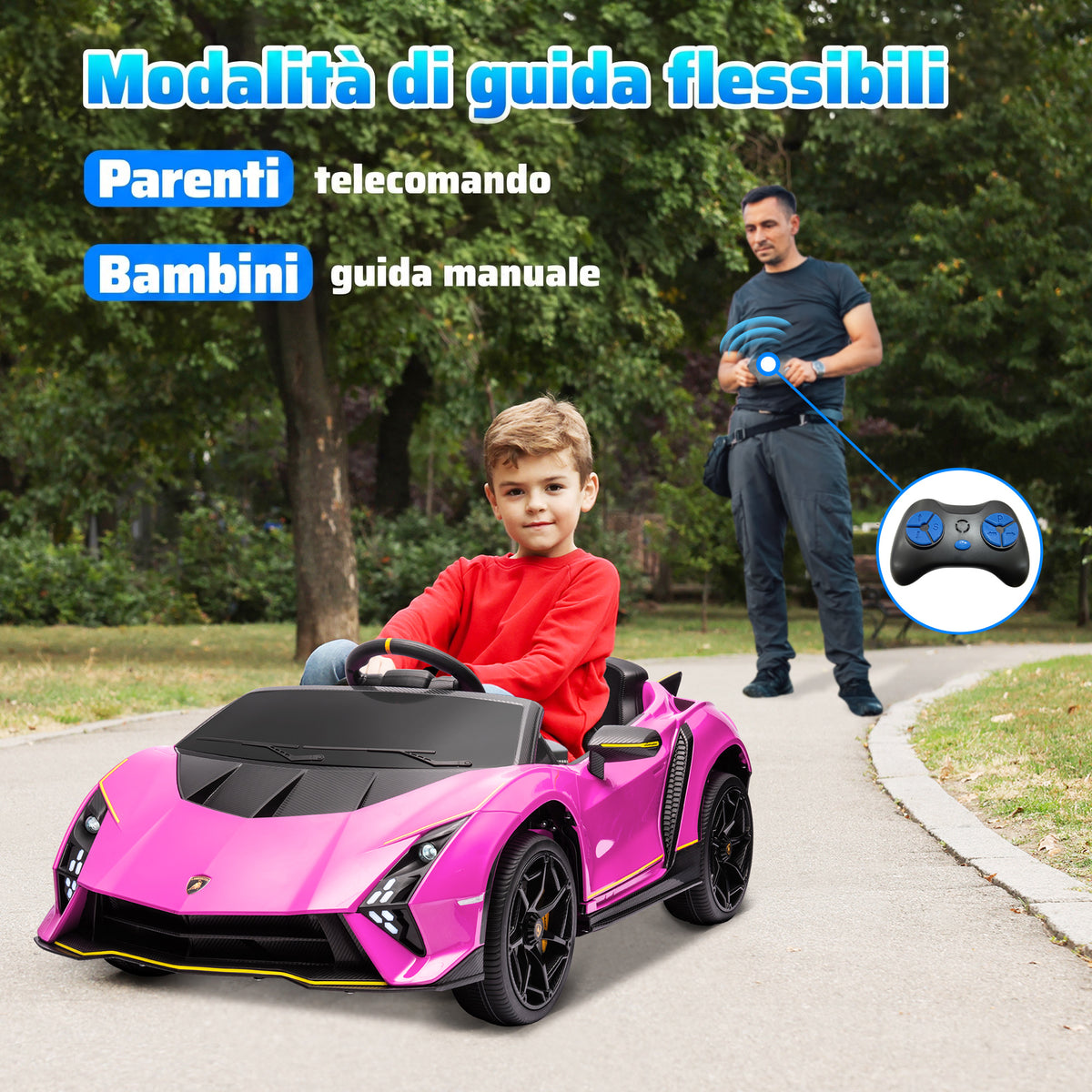 Auto Elettrica Lamborghini Rosa 12V per Bambini