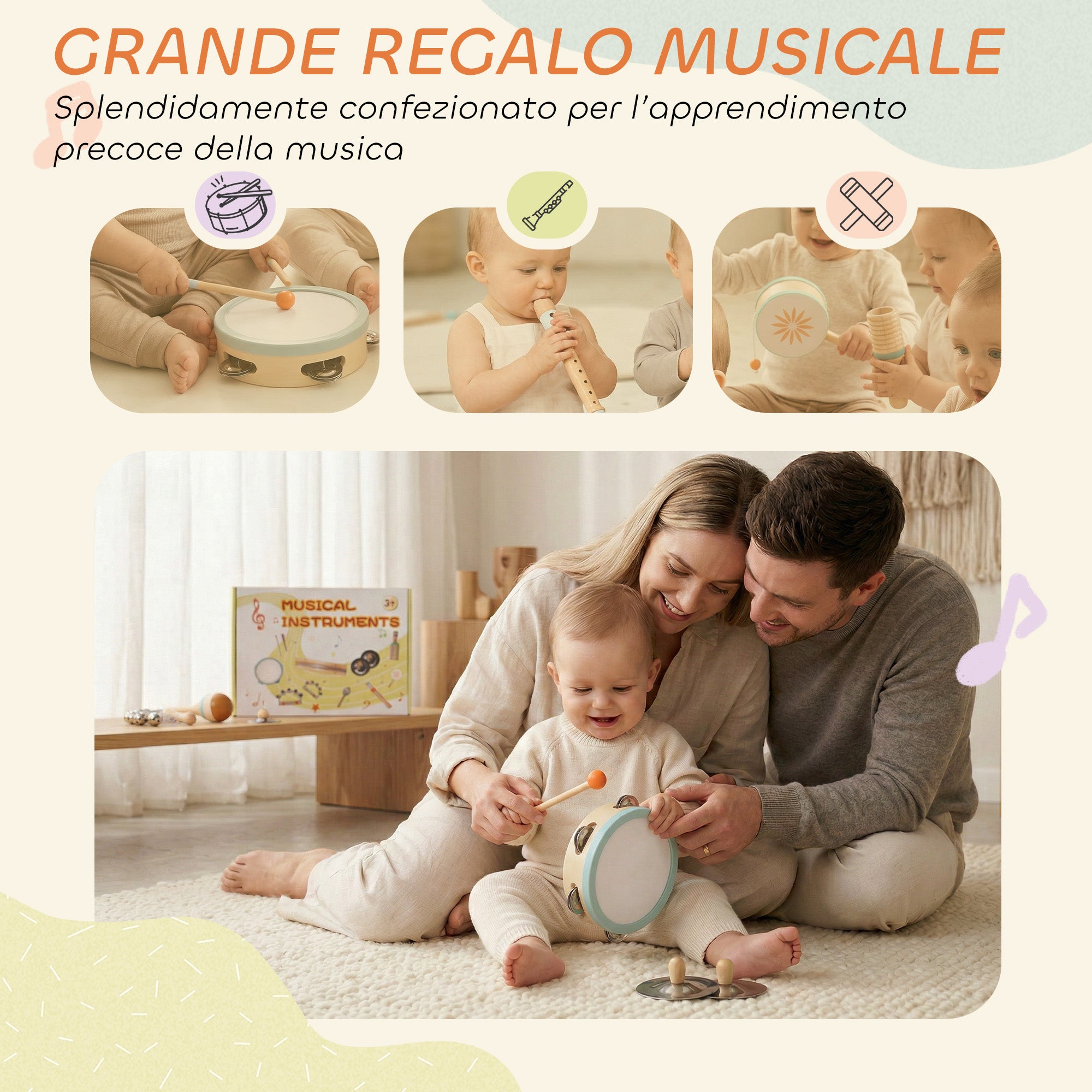 Set Strumenti Musicali per Bambini in Legno – Percussioni Montessori