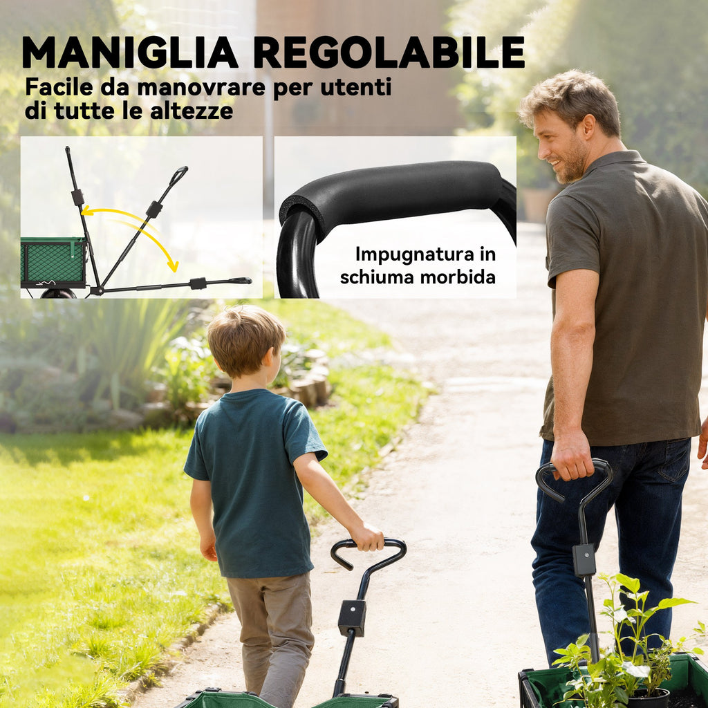 Carrello da Giardino in Acciaio 114 L con Pareti Rimovibili e Sacca Portaoggetti