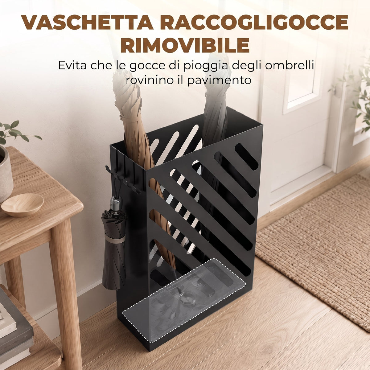 Portaombrelli in Acciaio Nero con 4 Ganci